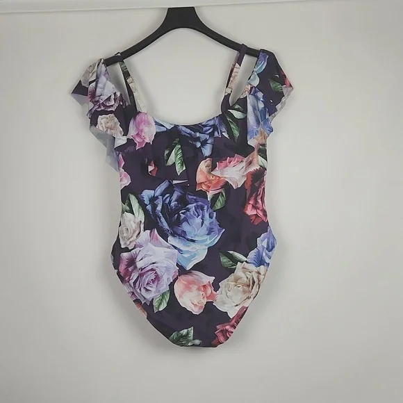 NWT LA BLANCA 22W one piece swimsuit purple with floral print - Picture 2 of 11